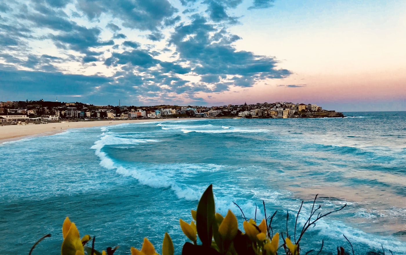 Bondi Beach coastline at dusk
